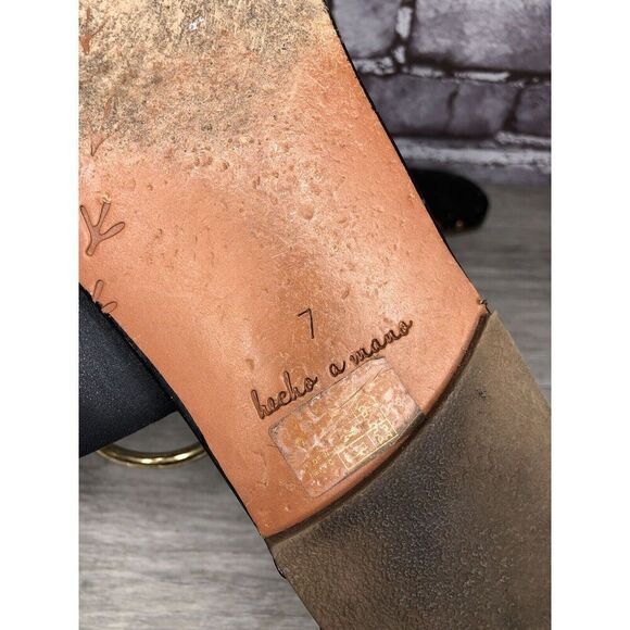 Beek Black Leather Handmade Gold Toe Ring Flats Sandals Women Sz 7M US/38EU - Picture 11 of 16